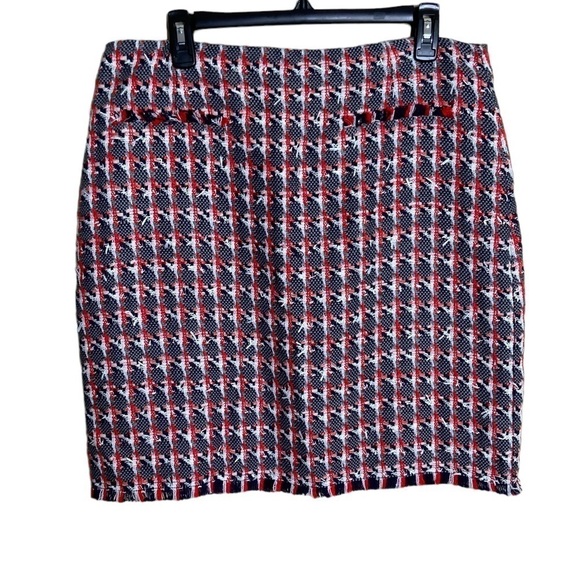 NWT LK Bennet Danna Red Tweed Skirt with Fringe Work Office Professional - Picture 2 of 8